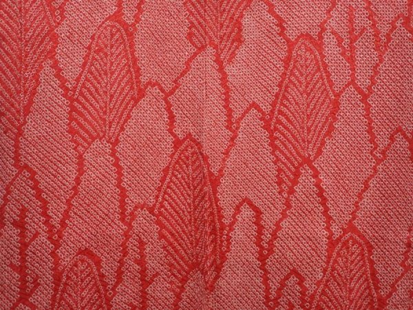 Photo3: 6224T03z440 Vintage Japanese Kimono Silk SHIBORI HAORI Trees Red (3)