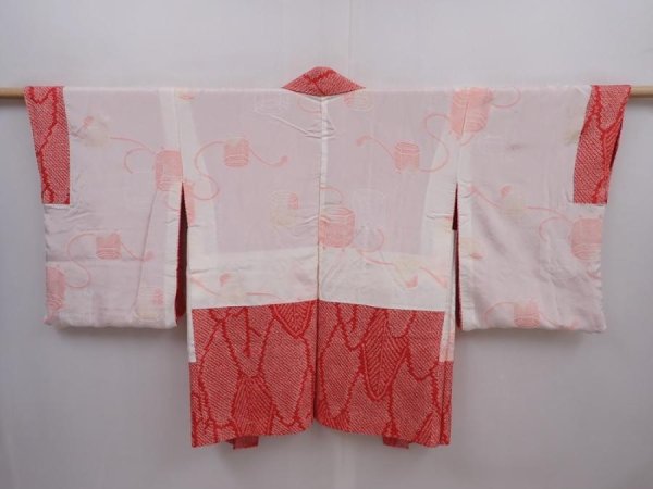 Photo6: 6224T03z440 Vintage Japanese Kimono Silk SHIBORI HAORI Trees Red (6)