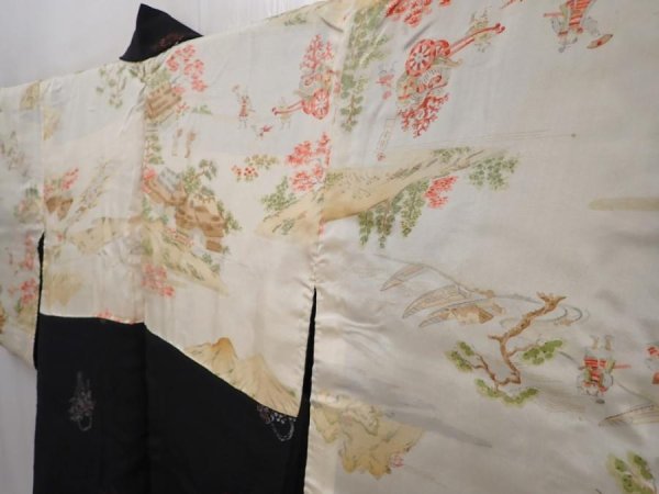 Photo8: 6224T04z600 Vintage Japanese Kimono Silk HAORI Flowers Black (8)