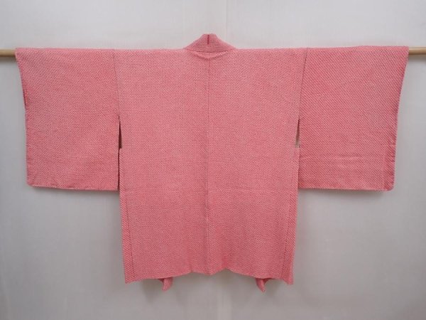 Photo1: 6224T05z440 Vintage Japanese Kimono Silk SHIBORI HAORI  Pink (1)
