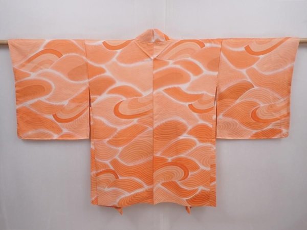 Photo1: 6224T08z520 Vintage Japanese Kimono Silk HAORI Stream Salmon orange (1)