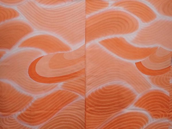 Photo3: 6224T08z520 Vintage Japanese Kimono Silk HAORI Stream Salmon orange (3)