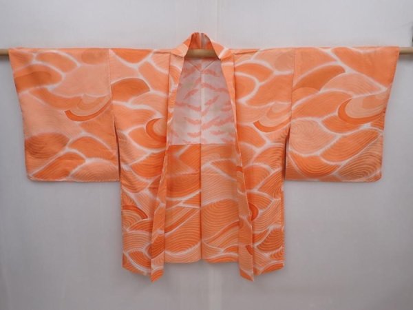 Photo5: 6224T08z520 Vintage Japanese Kimono Silk HAORI Stream Salmon orange (5)