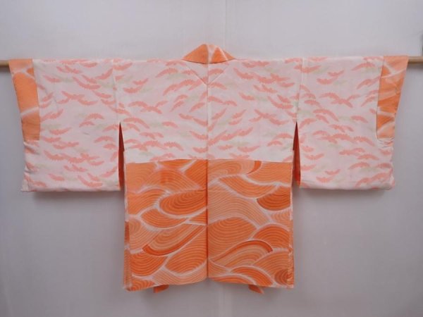 Photo6: 6224T08z520 Vintage Japanese Kimono Silk HAORI Stream Salmon orange (6)
