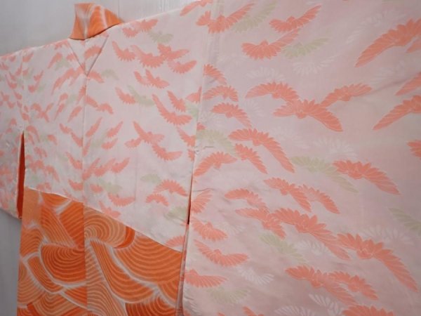 Photo7: 6224T08z520 Vintage Japanese Kimono Silk HAORI Stream Salmon orange (7)