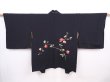 Photo1: 6224T09z570 Vintage Japanese Kimono Silk HAORI Sakura Black (1)