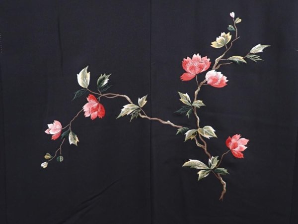 Photo3: 6224T09z570 Vintage Japanese Kimono Silk HAORI Sakura Black (3)