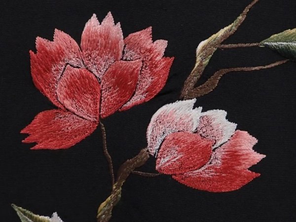 Photo4: 6224T09z570 Vintage Japanese Kimono Silk HAORI Sakura Black (4)