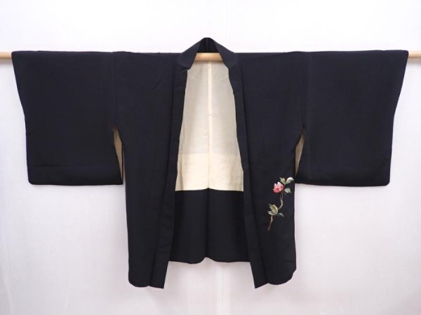 Photo5: 6224T09z570 Vintage Japanese Kimono Silk HAORI Sakura Black (5)