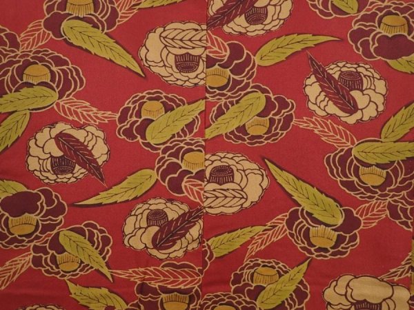 Photo3: 6224T10z520 Vintage Japanese Kimono Silk HAORI Camellia Red-Brown (3)
