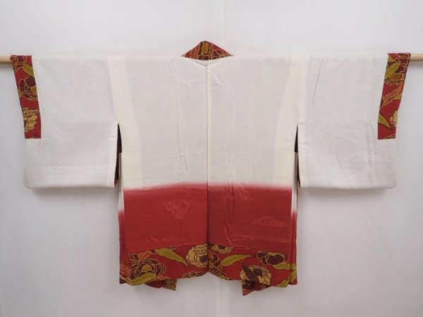 Photo6: 6224T10z520 Vintage Japanese Kimono Silk HAORI Camellia Red-Brown (6)