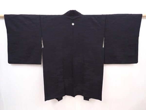 Photo1: 6224T11z640 Vintage Japanese Kimono Silk HAORI Wave Black (1)