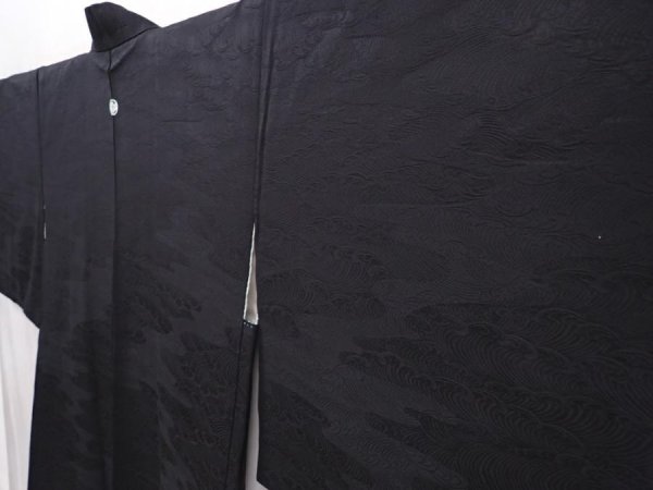 Photo2: 6224T11z640 Vintage Japanese Kimono Silk HAORI Wave Black (2)