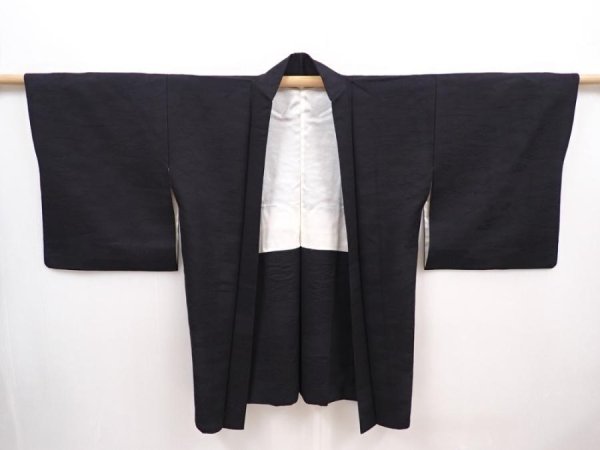 Photo6: 6224T11z640 Vintage Japanese Kimono Silk HAORI Wave Black (6)