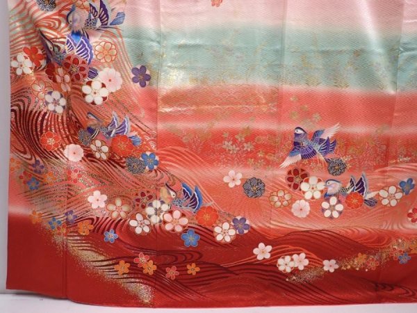 Photo5: 6224T13z1140  Japanese Kimono Silk FURISODE Mandarin duck Dark red (5)