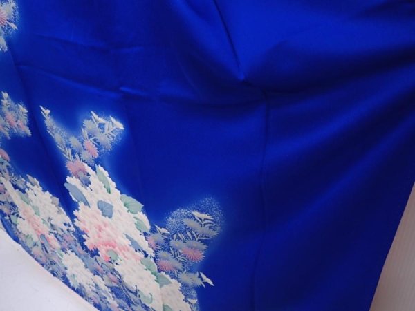 Photo4: 6224T14z1070  Japanese Kimono Silk FURISODE Flowers Oriental blue (4)