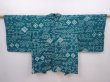 Photo1: 6225T01z460 Vintage Japanese Kimono Silk SHIBORI HAORI  Green-Blue (1)