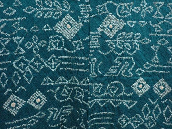 Photo3: 6225T01z460 Vintage Japanese Kimono Silk SHIBORI HAORI  Green-Blue (3)