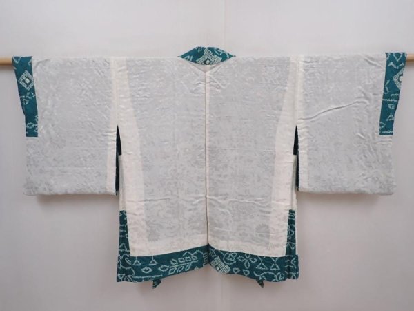 Photo6: 6225T01z460 Vintage Japanese Kimono Silk SHIBORI HAORI  Green-Blue (6)