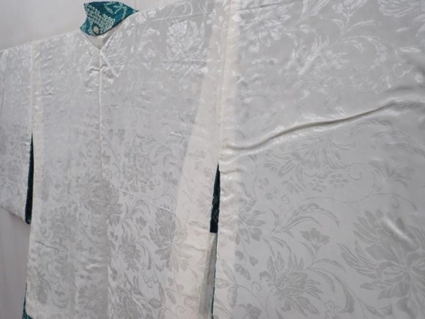 Photo7: 6225T01z460 Vintage Japanese Kimono Silk SHIBORI HAORI  Green-Blue (7)