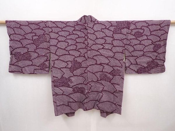 Photo1: 6225T03z460 Vintage Japanese Kimono Silk SHIBORI HAORI Dark purple (1)