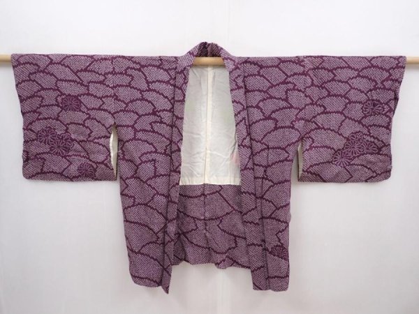 Photo5: 6225T03z460 Vintage Japanese Kimono Silk SHIBORI HAORI Dark purple (5)