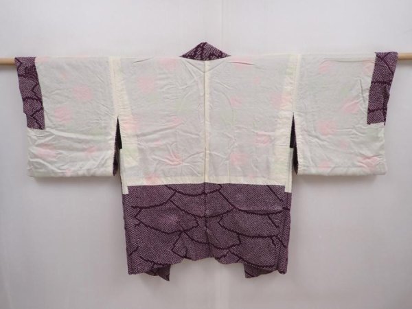Photo6: 6225T03z460 Vintage Japanese Kimono Silk SHIBORI HAORI Dark purple (6)