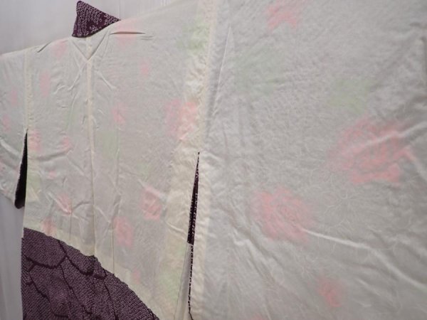 Photo7: 6225T03z460 Vintage Japanese Kimono Silk SHIBORI HAORI Dark purple (7)