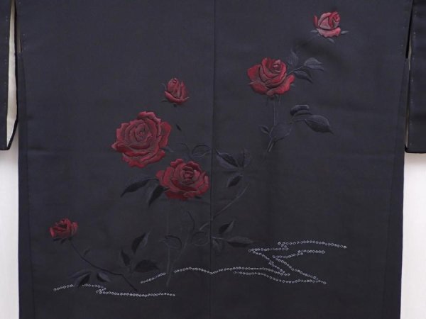Photo3: 6225T04z500 Vintage Japanese Kimono Silk HAORI Rose Black (3)