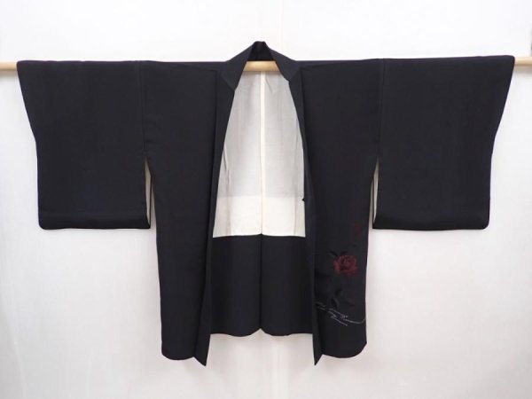 Photo6: 6225T04z500 Vintage Japanese Kimono Silk HAORI Rose Black (6)
