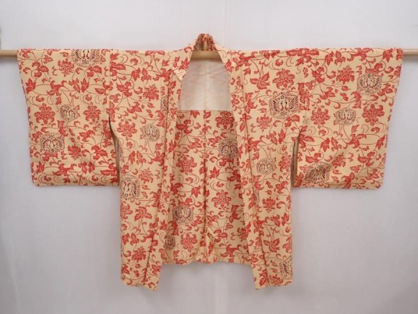 Photo5: 6225T05z610 Vintage Japanese Kimono Silk HAORI Bird Cream-Orange (5)