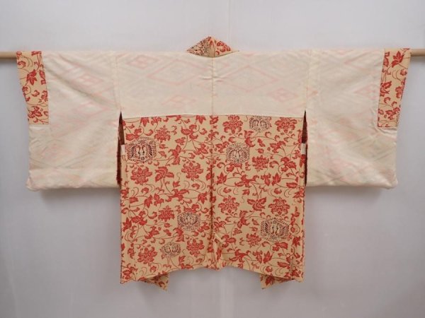 Photo7: 6225T05z610 Vintage Japanese Kimono Silk HAORI Bird Cream-Orange (7)