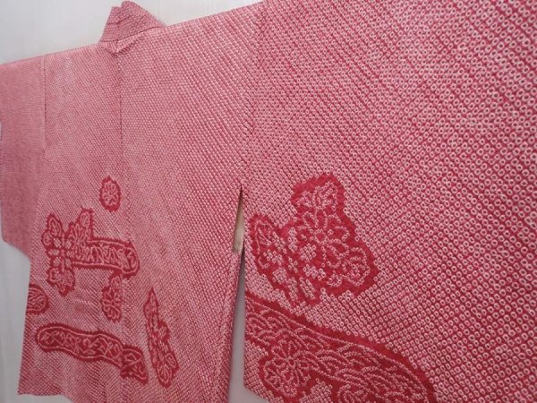 Photo2: 6225T06z470 Vintage Japanese Kimono Silk SHIBORI HAORI Dull red (2)