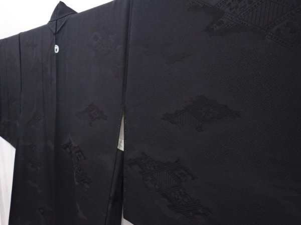 Photo2: 6225T07z660 Vintage Japanese Kimono Silk HAORI Cloud Black (2)
