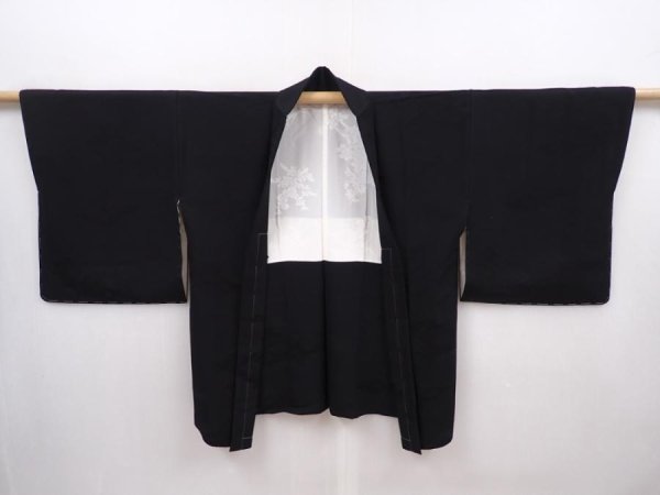 Photo6: 6225T07z660 Vintage Japanese Kimono Silk HAORI Cloud Black (6)