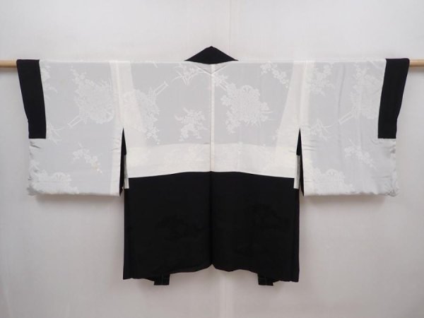 Photo7: 6225T07z660 Vintage Japanese Kimono Silk HAORI Cloud Black (7)