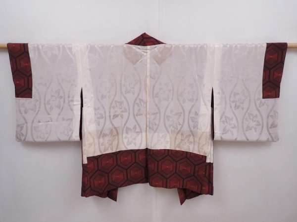 Photo6: 6225T08z520 Vintage Japanese Kimono Silk HAORI  Red-Brown (6)