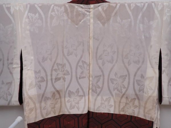 Photo8: 6225T08z520 Vintage Japanese Kimono Silk HAORI  Red-Brown (8)