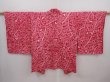 Photo1: 6225T09z460 Vintage Japanese Kimono Silk SHIBORI HAORI Leaf Red-Pink (1)