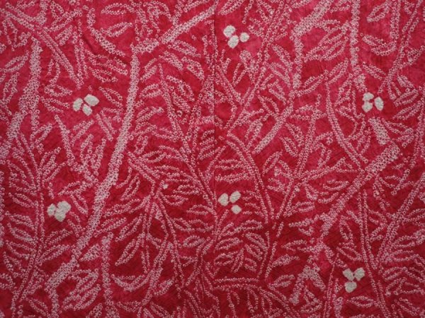 Photo3: 6225T09z460 Vintage Japanese Kimono Silk SHIBORI HAORI Leaf Red-Pink (3)
