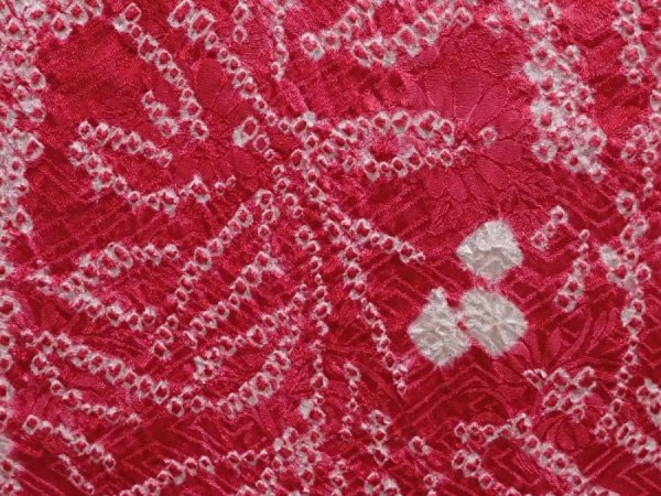 Photo4: 6225T09z460 Vintage Japanese Kimono Silk SHIBORI HAORI Leaf Red-Pink (4)