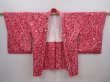 Photo5: 6225T09z460 Vintage Japanese Kimono Silk SHIBORI HAORI Leaf Red-Pink (5)