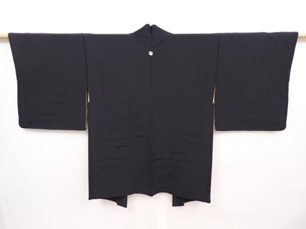 Photo1: 6225T10z600 Vintage Japanese Kimono Silk HAORI Scenery Black (1)