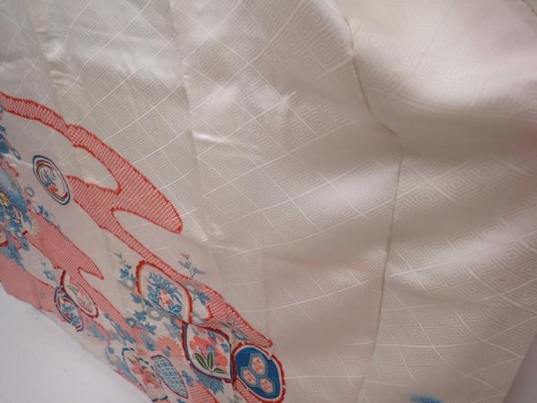Photo4: 6225T11z870 Vintage Japanese Kimono Silk FURISODE Flowers Off-white (4)