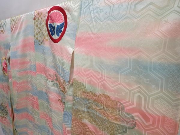 Photo2: 6225T13z1170 Vintage Japanese Kimono Silk FURISODE Flowers Pistachio green (2)