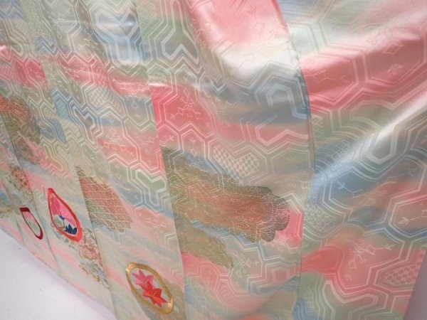 Photo4: 6225T13z1170 Vintage Japanese Kimono Silk FURISODE Flowers Pistachio green (4)