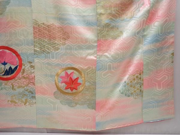 Photo7: 6225T13z1170 Vintage Japanese Kimono Silk FURISODE Flowers Pistachio green (7)