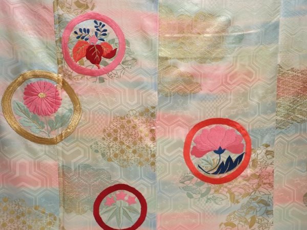 Photo8: 6225T13z1170 Vintage Japanese Kimono Silk FURISODE Flowers Pistachio green (8)