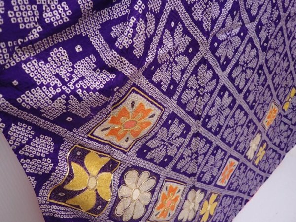 Photo3: 6225T14z1070 Vintage Japanese Kimono Silk FURISODE Flowers Purple (3)
