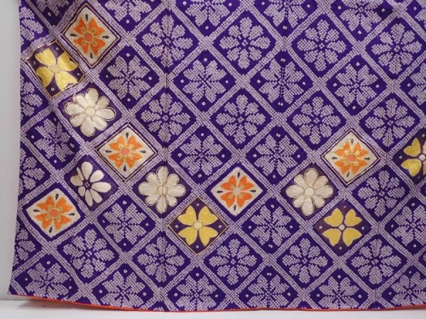 Photo5: 6225T14z1070 Vintage Japanese Kimono Silk FURISODE Flowers Purple (5)